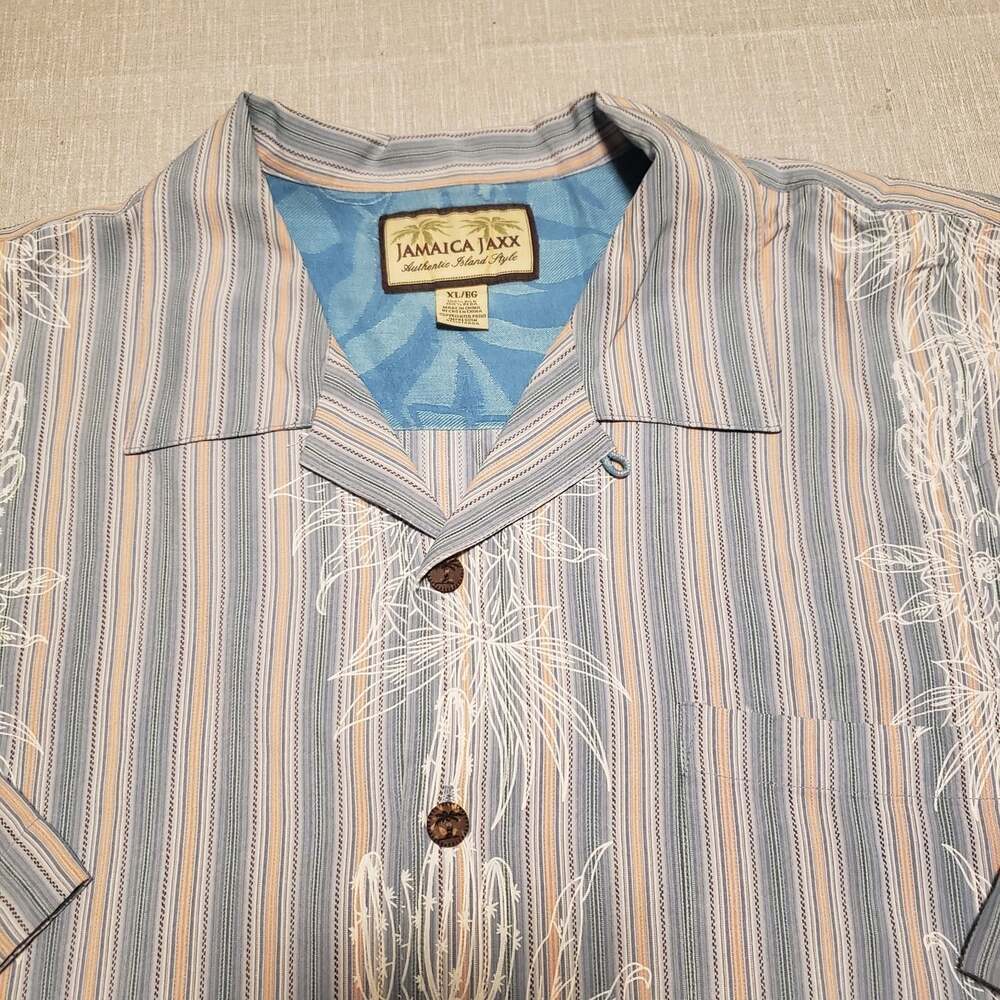 Hawaiian Silk Shirt Jamaica Jaxx Mens XL Striped W/Exotic Flowers - euc